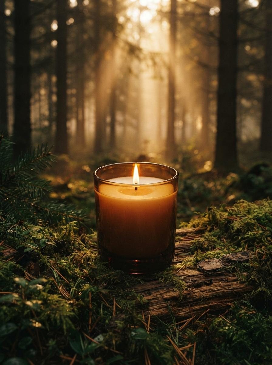 Vela de la colección Bosque entre musgo y pinos